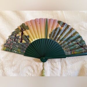 Van Cleef & Arpels x Duvelleroy Paris Green Silk Folding Fan with Tassel & Case